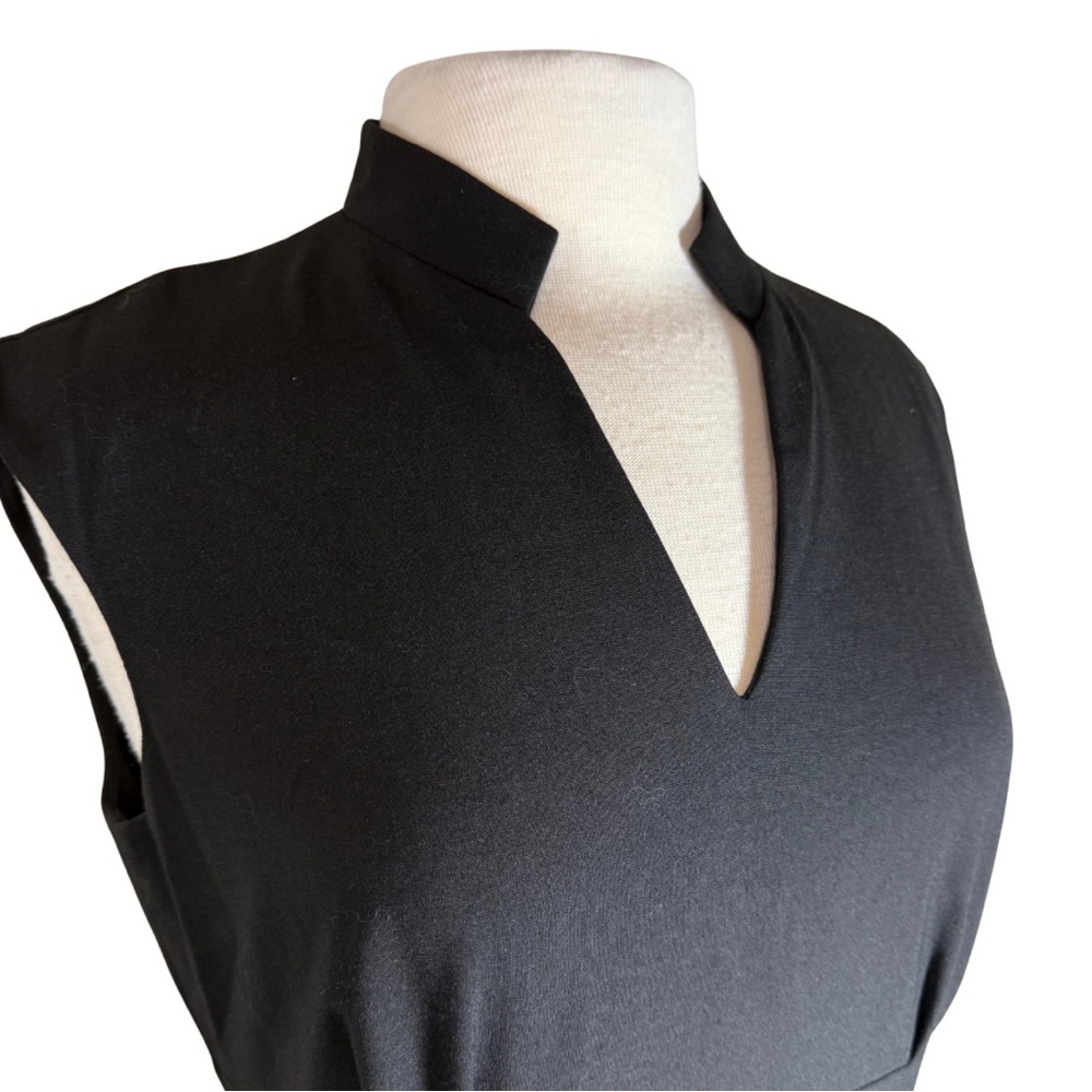 ANTONIO MELANI Sz 8 Black Dress Belted Above Knee V Neck Collared - Picture 5 of 9
